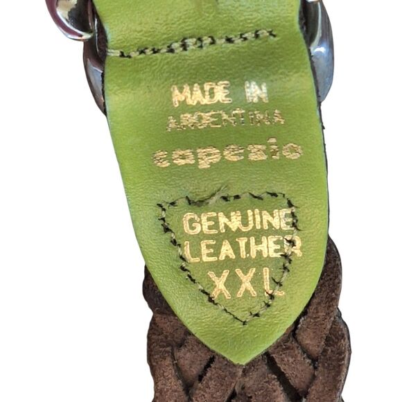 Capezio Vintage Green Leather Braided Belt XXL Chrome Buckle Argentina 2X - Picture 3 of 16